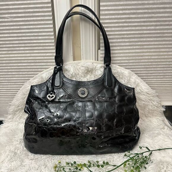 Brighton Black Croc Embossed Patent Leather Large Hobo‎ Shoulder Bag - Picture 1 of 9
